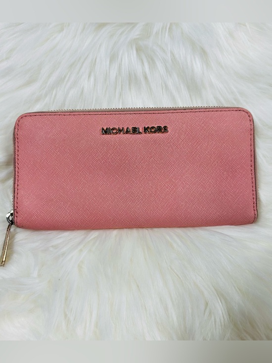 Michael Kors Handbags - Michael Kors Pink Saffiano Zip Wallet with Gold Hardware